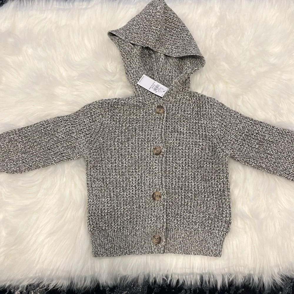 Old Navy Hooded Button Front Grey Knit Cardigan Sweater Baby Size 18-24 Months